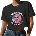 Merica 4Th Of July Flamingo Flock Patriotic American Flag Women Cropped T-shirt