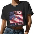 Merica Flamingo Usa Flag 4Th Of July Flock Yeah Graphic Plus Size Shirt Women Cropped T-shirt