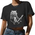 Rock Cat Playing Guitar Guitar Cat Womens Women Cropped T-shirt