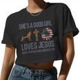 She's A Good Girl Loves Jesus Loves Her Dog And America Too Women Cropped T-shirt