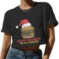 Ugly Christmas Sweater Burger Happy Holidays With Cheese V2 Women Cropped T-shirt