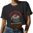 Ugly Christmas Sweater Burger Happy Holidays With Cheese V20 Women Cropped T-shirt