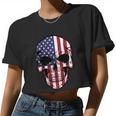 Us American Flag Patriotic Skull Women Cropped T-shirt