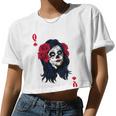 Halloween Sugar Skull With Red Floral Halloween By Mesa Cute Women Cropped T-shirt