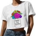 Mason Jar Colorful Flowers Bouquet Women Cropped T-shirt