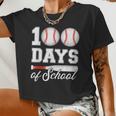 100 Days Of School For 100Th Day Baseball Student Or Teacher Women Cropped T-shirt