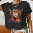 Cute Animal Cow Baby Highland Cow With Flowers Calf Women Women Cropped T-shirt