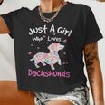 Dachshund Wiener Dog Just A Girl Who Loves Dachshunds Dog Silhouette Flower Doxie Women Cropped T-shirt