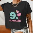 Flamingo Girl Birthday Party 9 Years Old Women Cropped T-shirt