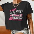 Girl Race Car Birthday Decorations Two Fast 2 Curious 2Nd Women Cropped T-shirt