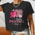 Happy Valentines Day Leopard And Plaid Hearts Girls Women Women Cropped T-shirt