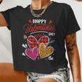 Happy Valentine's Day Three Leopard And Plaid Hearts Girls Women Cropped T-shirt