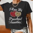 Heart Leopard Buffalo Plaid Valentines Day Preschool Teacher Women Cropped T-shirt