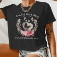 Husky Lover Only My Dog Understands Me Flower Women Cropped T-shirt