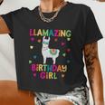 Llama Birthday Party Llamazing Girl Rainbow Hearts Women Cropped T-shirt