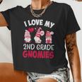 I Love My 2Nd Grade Gnomies Cute Valentines Day Teacher Women Cropped T-shirt