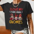 I Love My Third Grade Gnomies Valentine Heart Teacher Women Cropped T-shirt