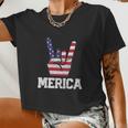 Merica Rock Sign 4Th Of July Vintage American Flag Women Cropped T-shirt