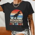 Roaring Into 4Th Grade Dinosaur First Day Of School Back To School Women Cropped T-shirt