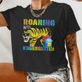 Roaring Into Kindergarten Tiger Back To School From Teacher Women Cropped T-shirt