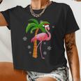 Santa Pink Flamingo Women Cropped T-shirt