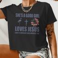 Shes A Good Girl Loves Jesus Loves Flamingo And America Too Women Cropped T-shirt