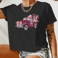 Xoxo Pink Plaid Truck Flowers Valentine's Day Women Cropped T-shirt
