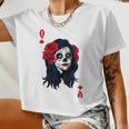 Halloween Sugar Skull With Red Floral Halloween By Mesa Cute Women Cropped T-shirt