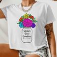 Mason Jar Colorful Flowers Bouquet Women Cropped T-shirt