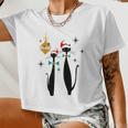 Retro Mid Century Modern Cool Cat Christmas Tshirt Women Cropped T-shirt