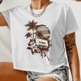 Summer Party Brown Palm Trees Flower Cassette Women Cropped T-shirt