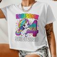 Unicorn 4Th Birthday 4 Year Old Unicorn Party Girls Outfit Women Cropped T-shirt