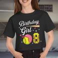 8Th Birthday Softball Player Themed Girls Eight 8 Years Old Women Cropped T-shirt