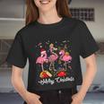 Cute Flamingo Merry Christmas Women Cropped T-shirt