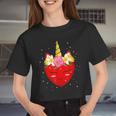 Cute Heart Unicorn Face Valentines Day Girls Women Cropped T-shirt