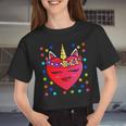 Cute Heart Unicorn Face Valentine's Day For Girls Women Cropped T-shirt