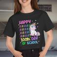 Cute Unicorn Happy 100Th Day Of School Unicorn Girls Teacher Women Cropped T-shirt