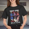 Dog Border Collie This Girl Loves Usa And Her Dog 4Th Of July Border Collie Women Cropped T-shirt