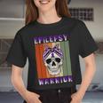 Epilepsy Warrior Skull Women Vintage Purple Ribbon Epilepsy Epilepsy Awareness Women Cropped T-shirt