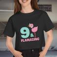 Flamingo Girl Birthday Party 9 Years Old Women Cropped T-shirt