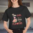 Watercolor Girl Run On Jesus And Flowers Women Cropped T-shirt