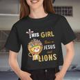 Watercolor Girl Run On Jesus And Lions Women Cropped T-shirt