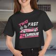 Girl Race Car Birthday Decorations Two Fast 2 Curious 2Nd Women Cropped T-shirt