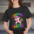 Grandma Of The Birthday Princess Girl Dabbing Unicorn Women Cropped T-shirt
