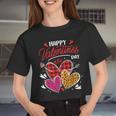 Happy Valentine's Day Three Leopard And Plaid Hearts Girls Women Cropped T-shirt