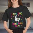 Llama Birthday Party Llamazing Girl Rainbow Hearts Women Cropped T-shirt