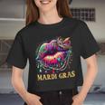 Mardi Gras Lips Queen Beads Mask Carnival Colorful Women Cropped T-shirt