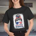 Messy Bun American Flag Stars Stripes Reproductive Rights Meaningful V2 Women Cropped T-shirt