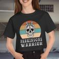 Parkinsons Warrior Skull Women Vintage Grey Ribbon Parkinsons Parkinsons Awareness Women Cropped T-shirt