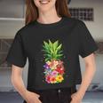 Pineapple Flowers Aloha Hawaii Vintage Hawaiian Floral Women Women Cropped T-shirt